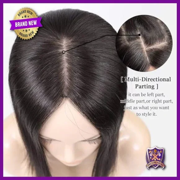 Large Silk Base Human Hair Topper 14x16cm 12 Inch No Bangs - Picture 2 of 7